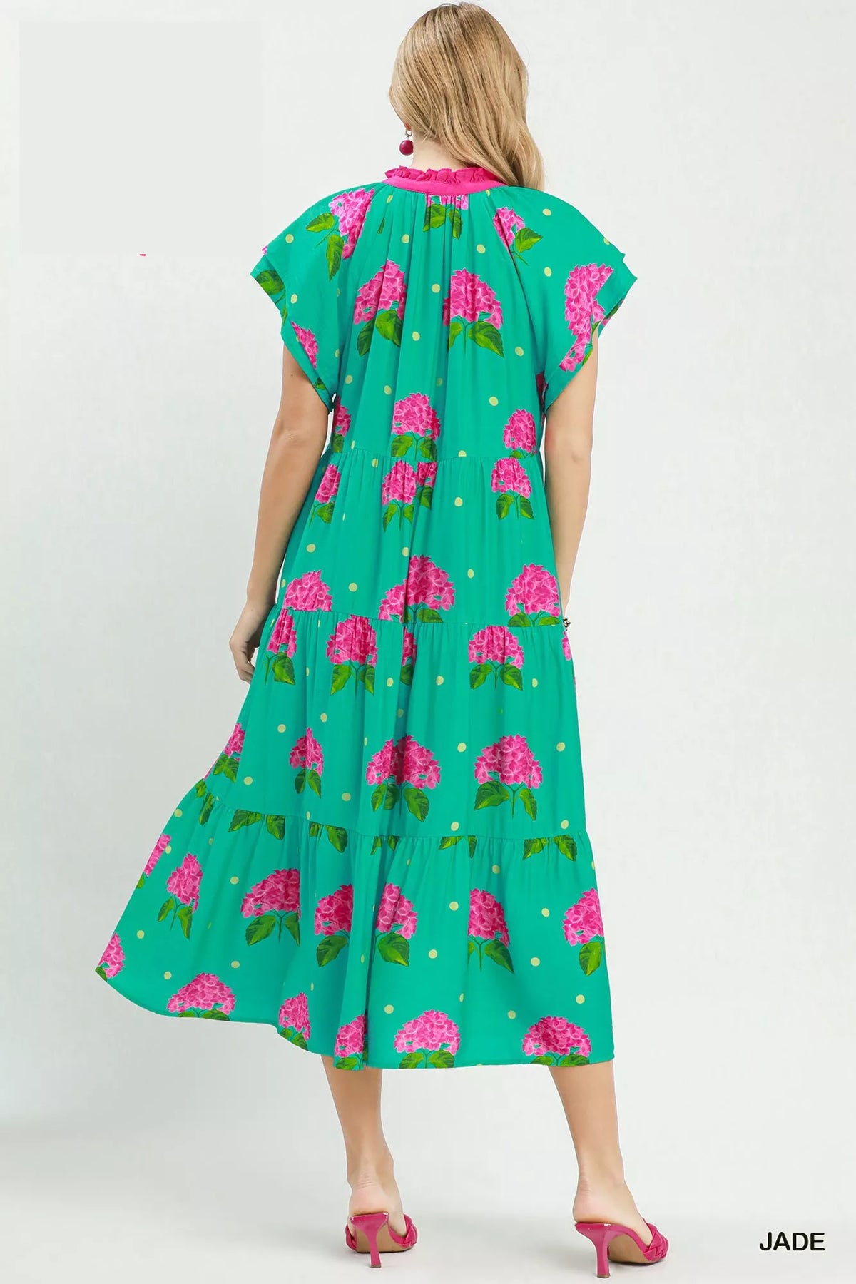 Hydrangea Print Tiered Midi Dress detail