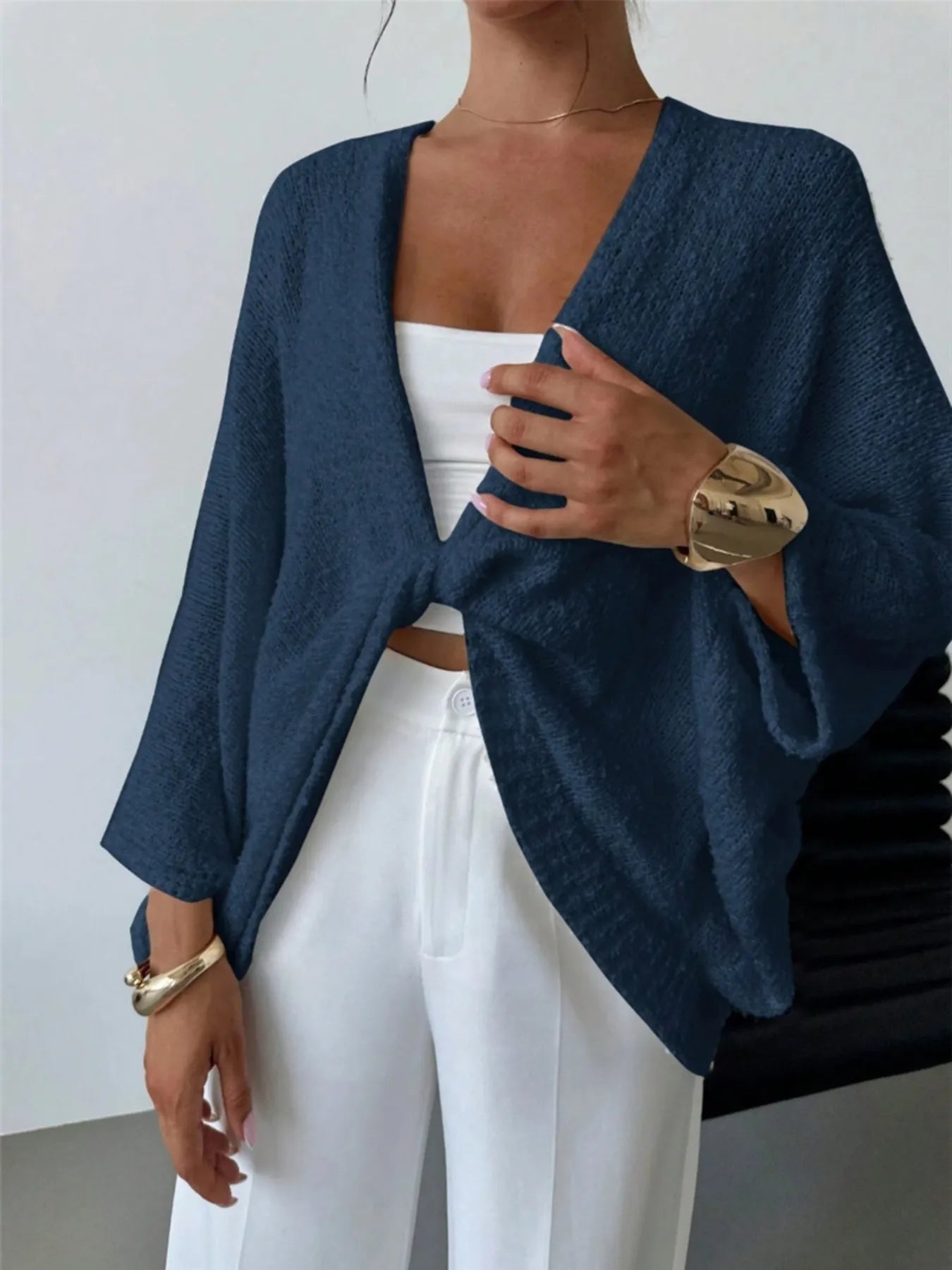 Twist-Front Textured Knit Cardigan - Fashorio