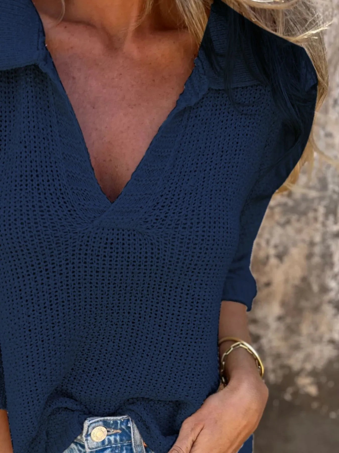 Full Size Johnny Collar Loose Knit Sweater Plus Size - Fashorio