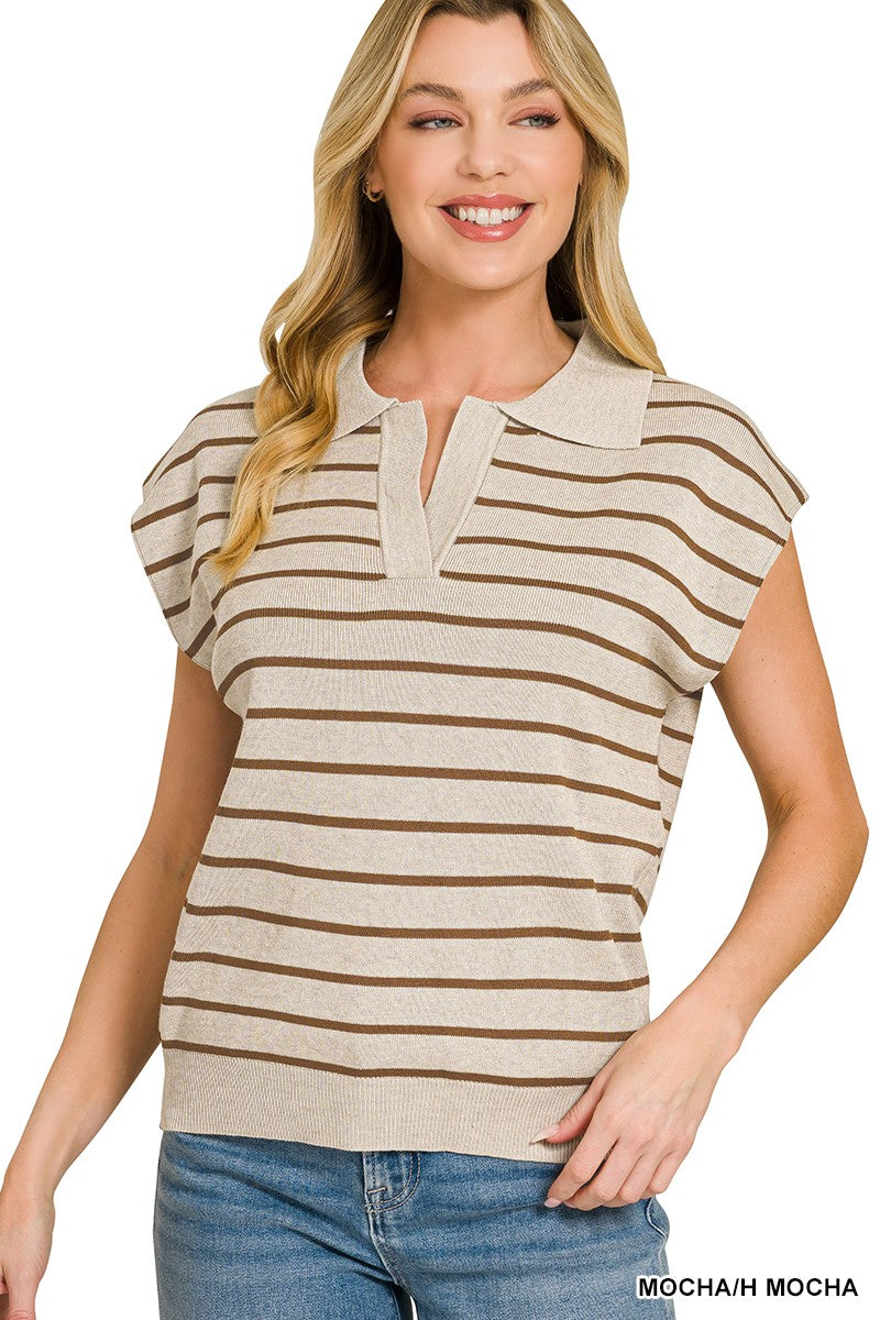 Viscose striped collared sweater vest front view