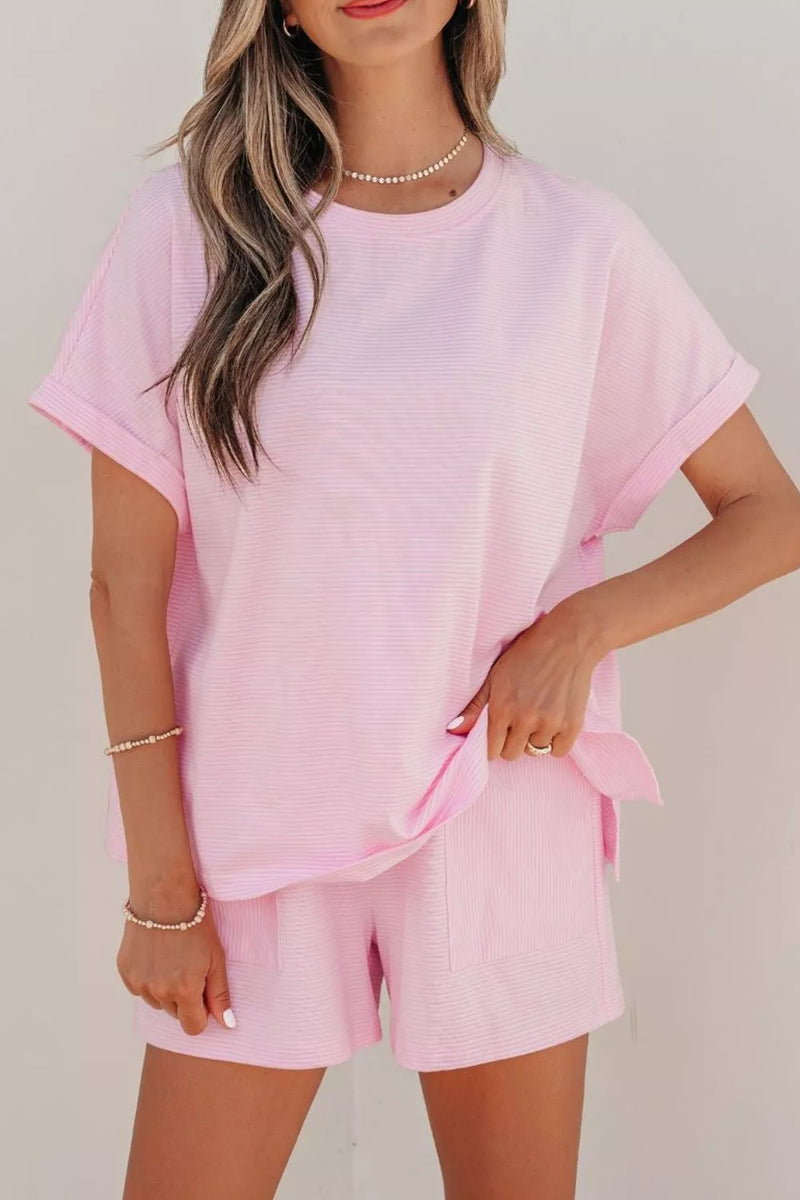 Striped oversized tee and drawstring shorts matching set
