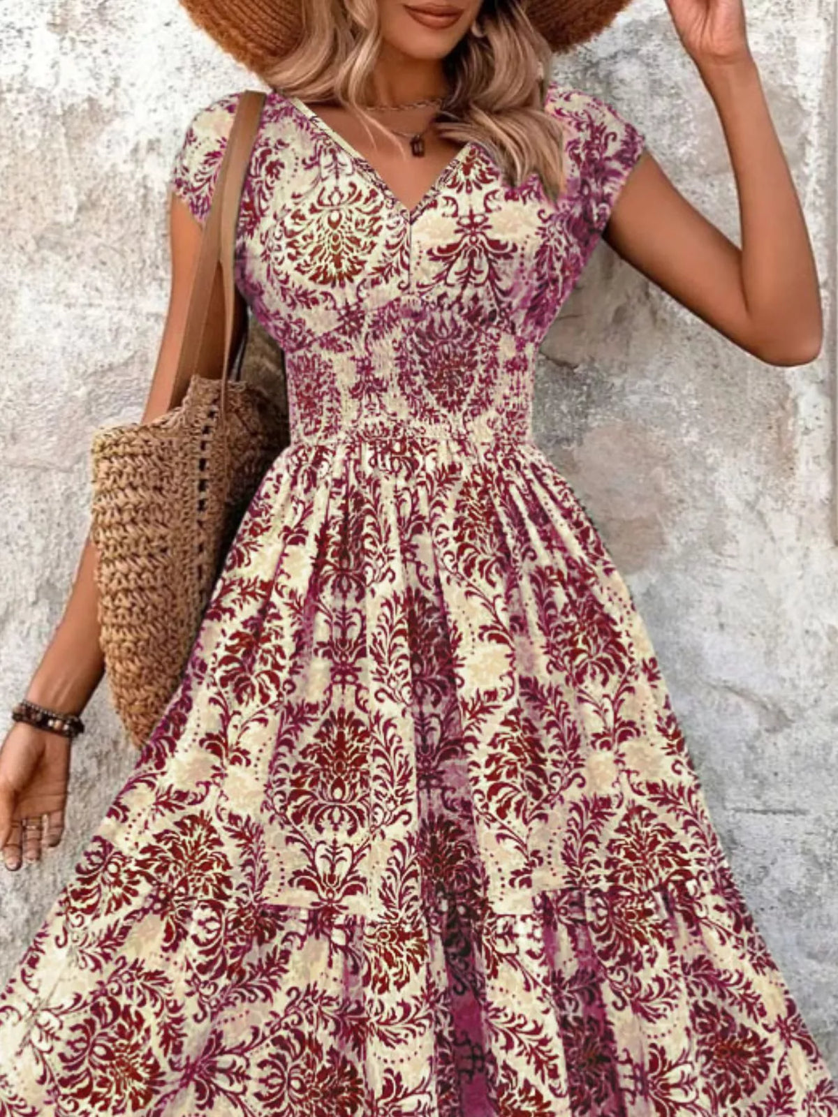 Printed V-Neck Tiered Maxi Dress Plus Size, view 11