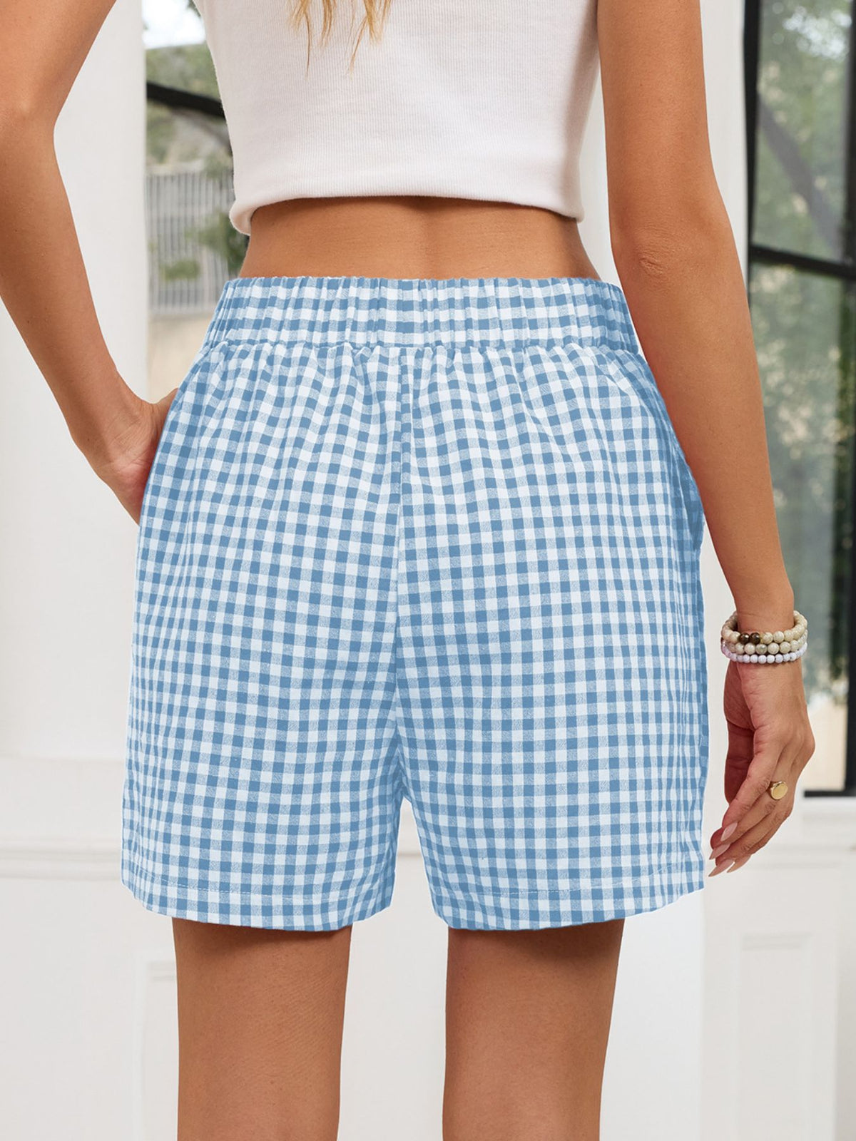 Gingham elastic waist shorts alternate flat lay view