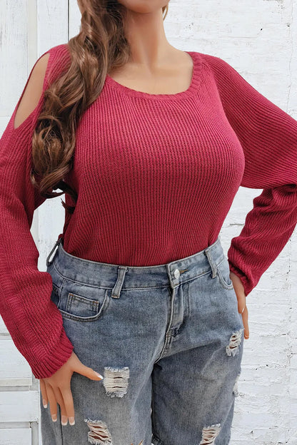 Plus Size Cold Shoulder Round Neck Sweater - Fashorio