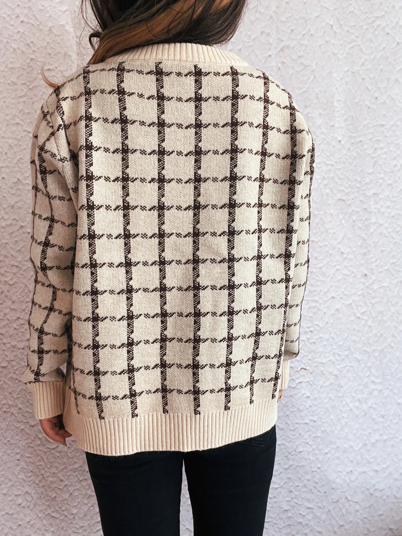 Plaid Pattern Zip Up Cardigan - Fashorio