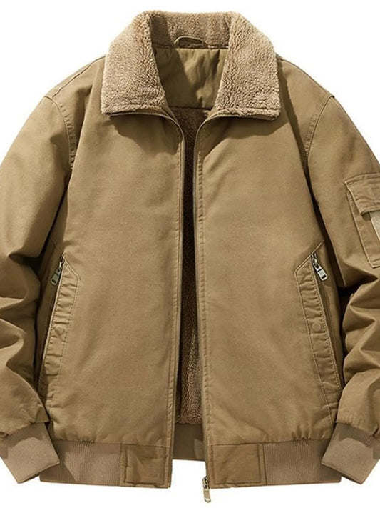 Men's Plus Size Zip Up Long Sleeve Sherpa Jacket Camel - Fashorio