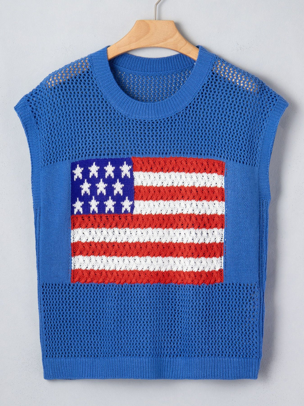 Flag graphic knit top neckline detail