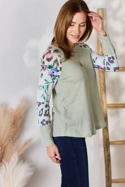 Hailey & Co Full Size Printed Round Neck Blouse - Fashorio
