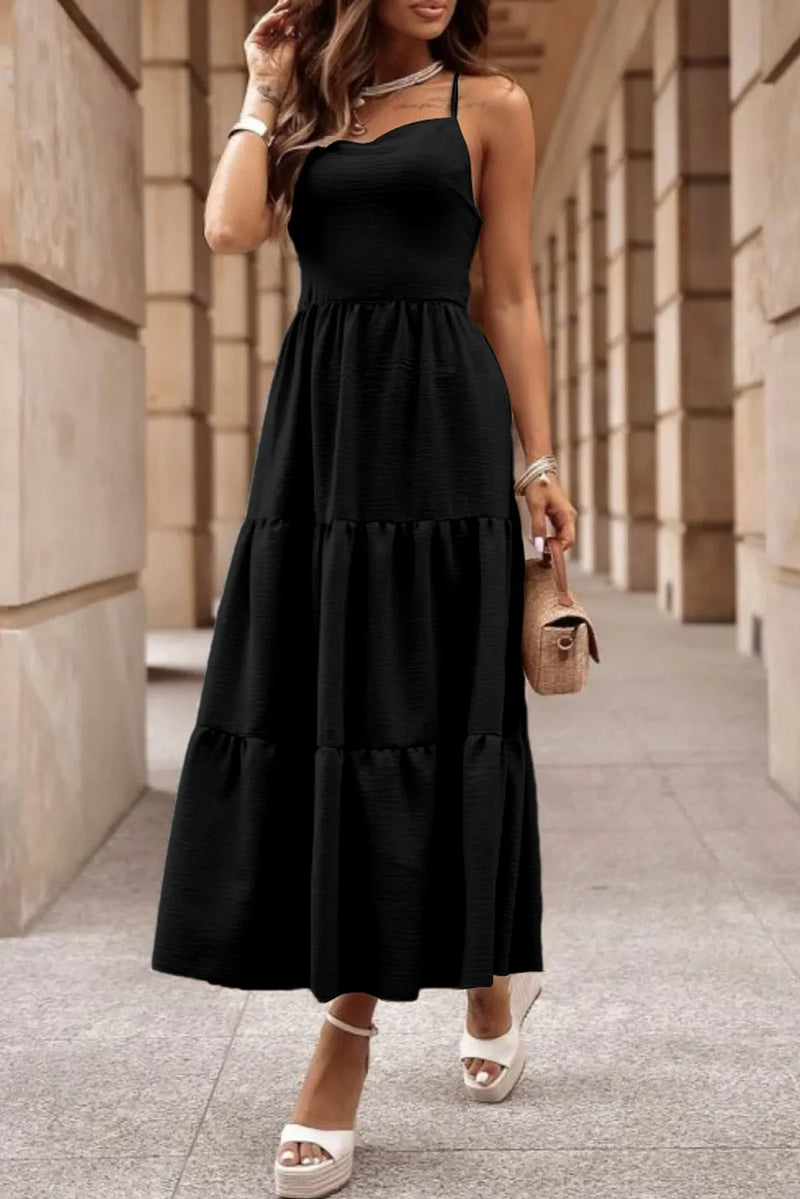 Tiered Crisscross Spaghetti Strap Dress front view