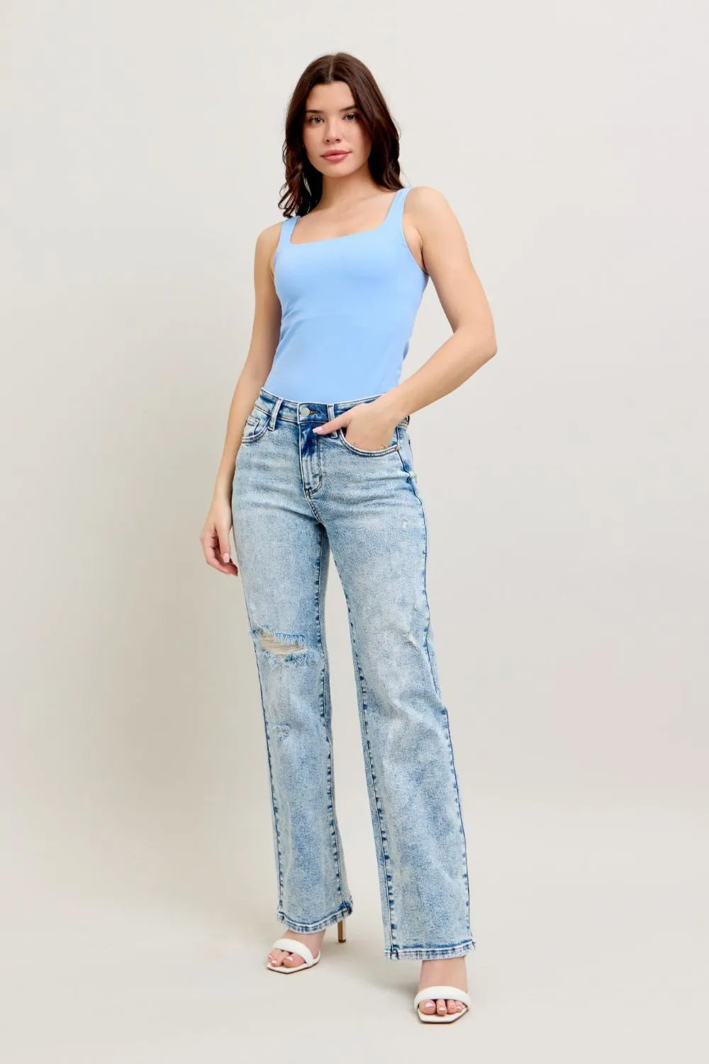 Judy Blue Full Size Hw Mineral Wash Destroy 90's Straight Jeans Plus Size - Fashorio