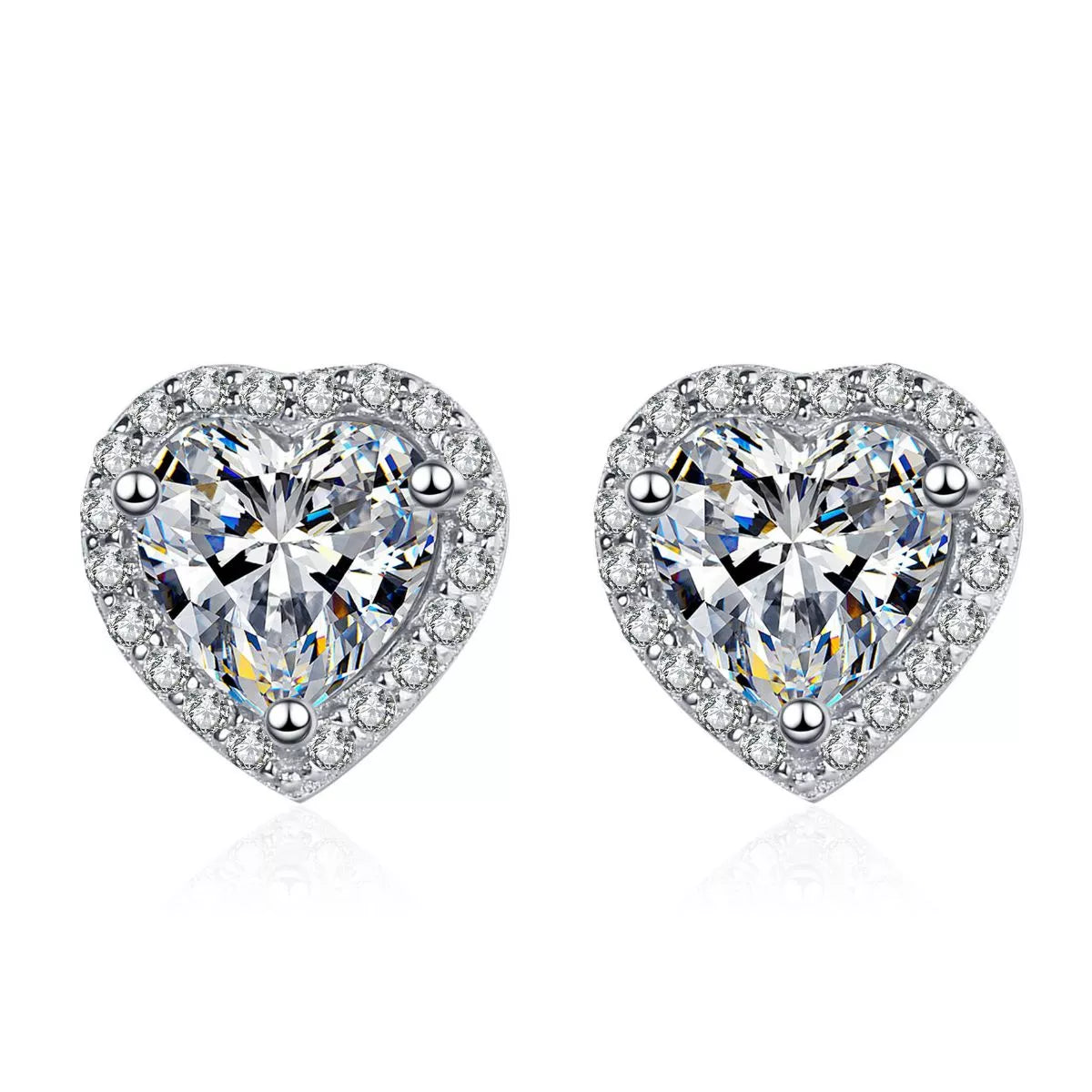 Heart shaped moissanite sterling silver stud earrings side view