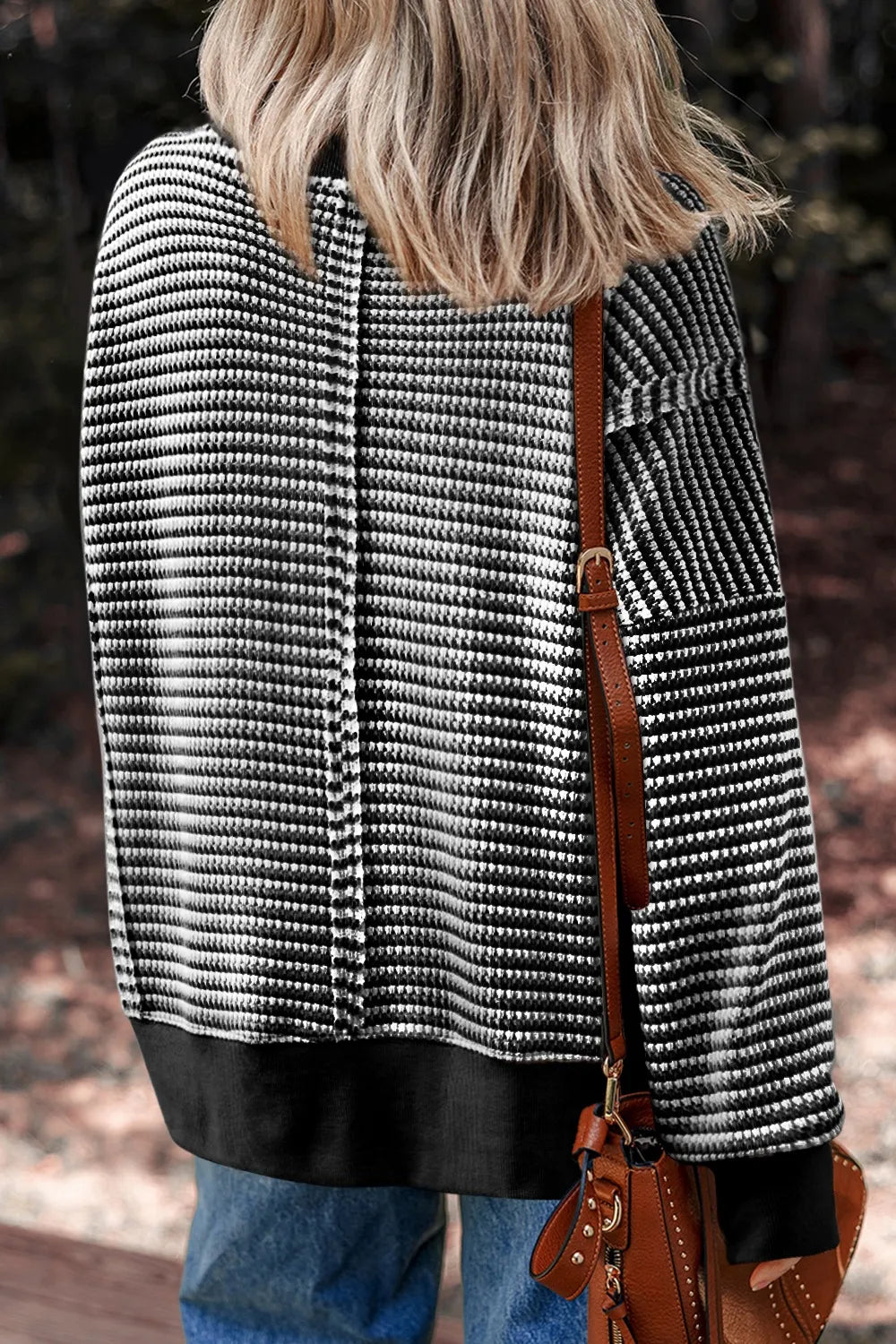 Oversized Striped Round Neck Sweatshirt - Fashorio