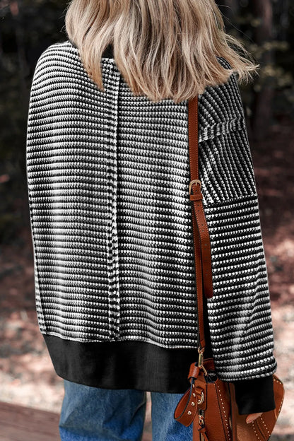 Oversized Striped Round Neck Sweatshirt - Fashorio