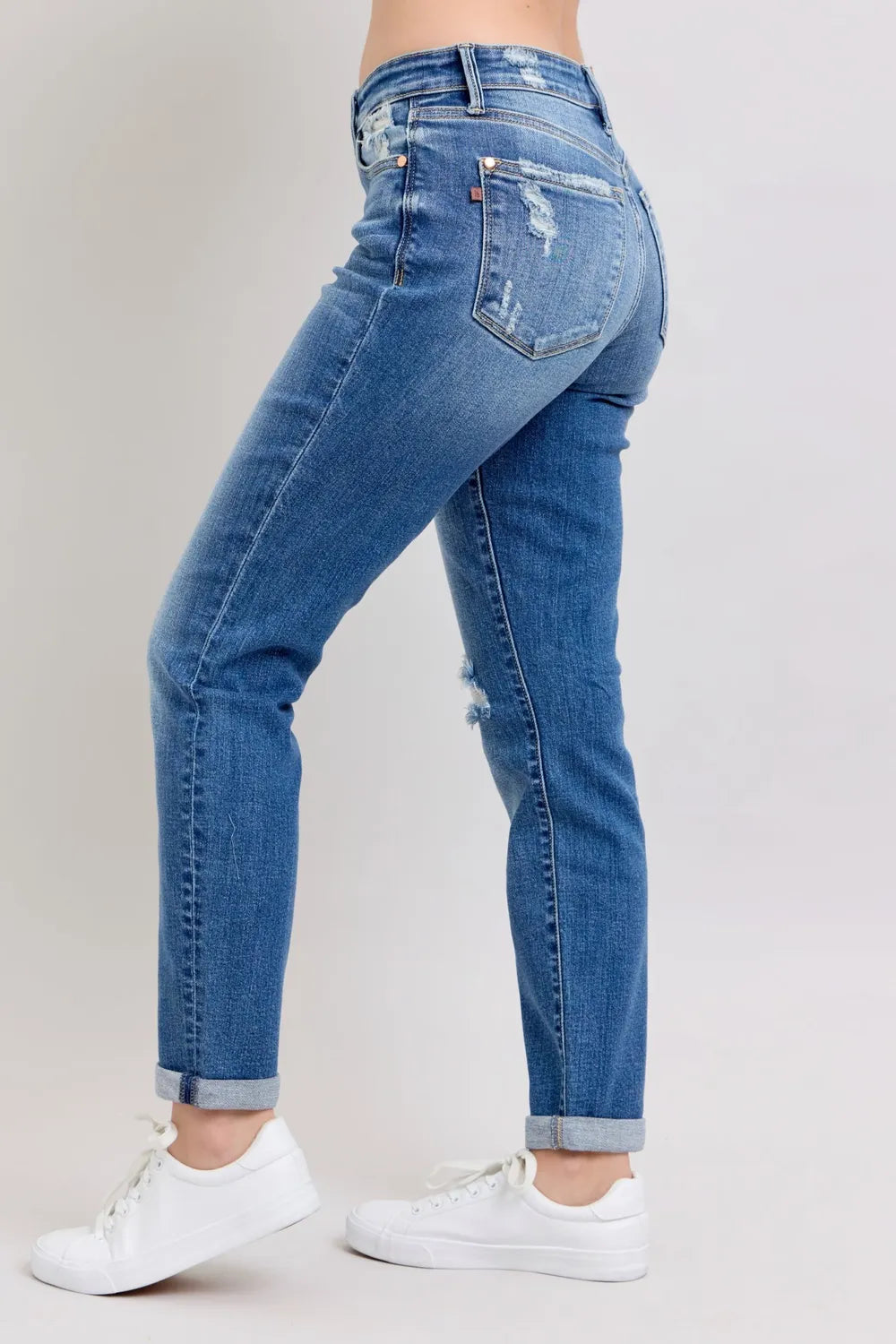 Judy Blue Full Size Button Fly Distressed Jeans with Pockets Plus Size - Fashorio