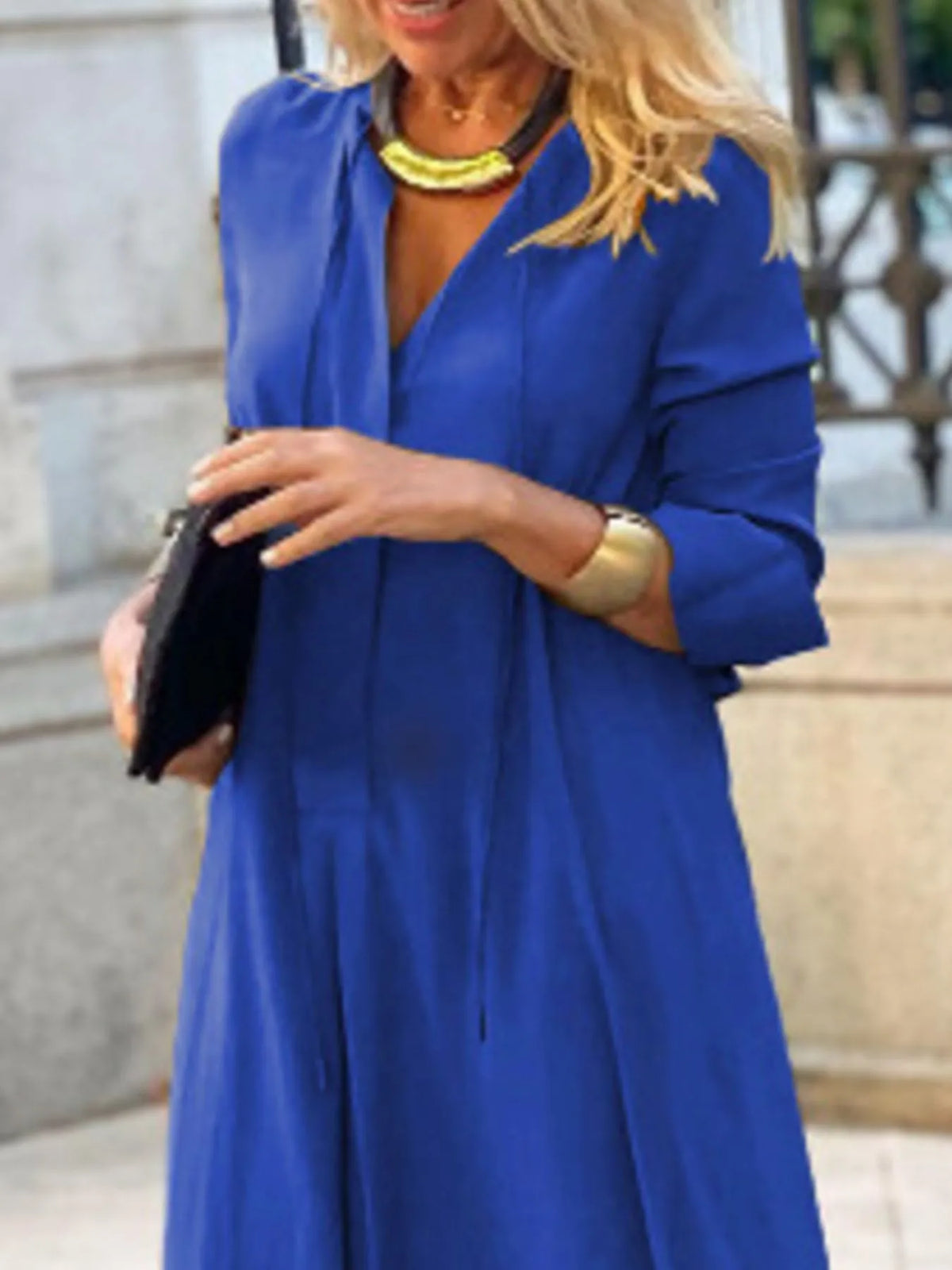 Solid maxi shirt dress side view