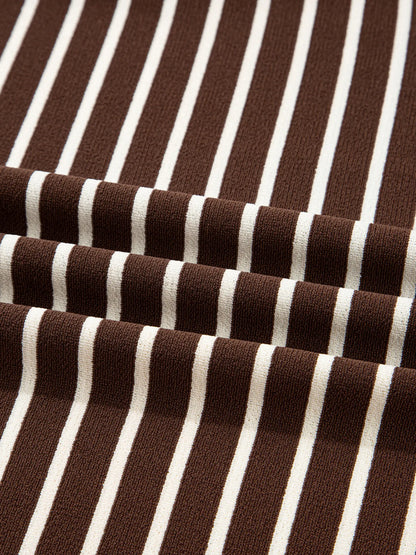Stripe Cropped Crew Neck Long Sleeve T Shirt - Fashorio
