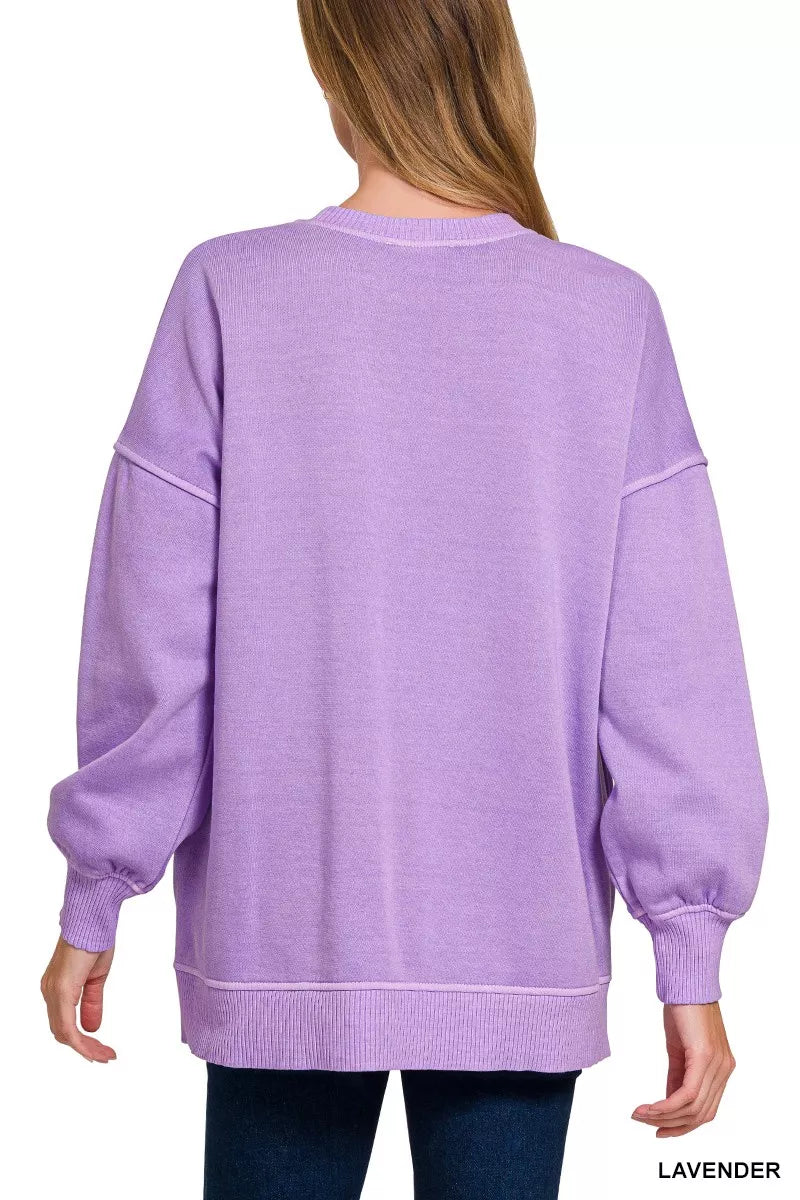 Zenana Pigment Dye Fleece Hi-low Hem Sweatshirt With Pocket - Fashorio
