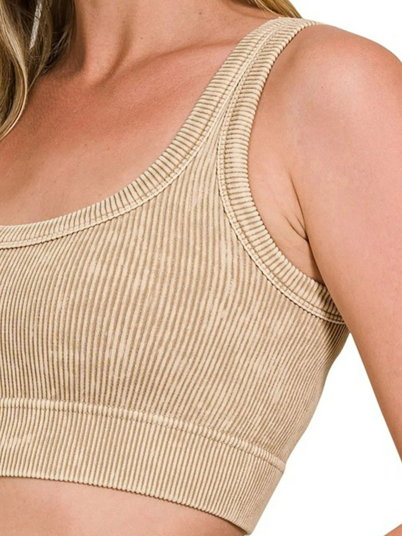 Zenana Washed Ribbed Scoop Neck Seamless Tank Top - Fashorio