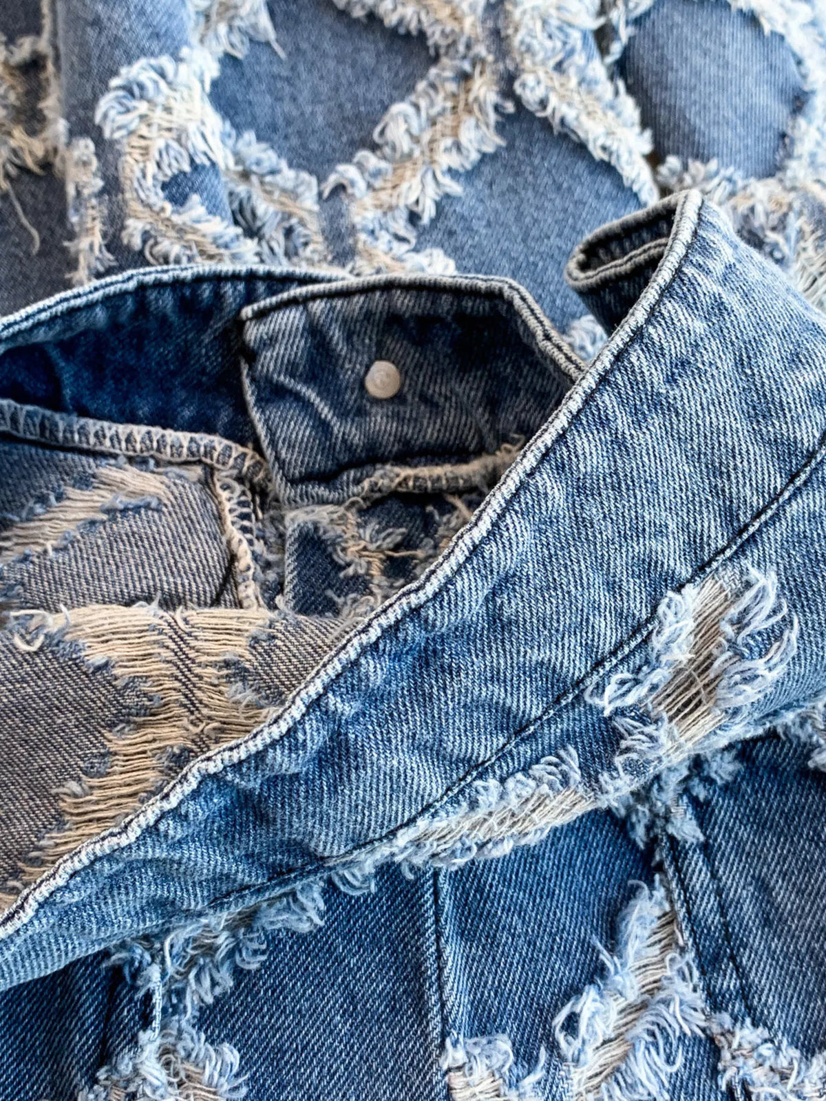 Distressed diamond denim set back view
