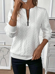 Quarter-Zip Long Sleeve Sweatshirt White - Fashorio