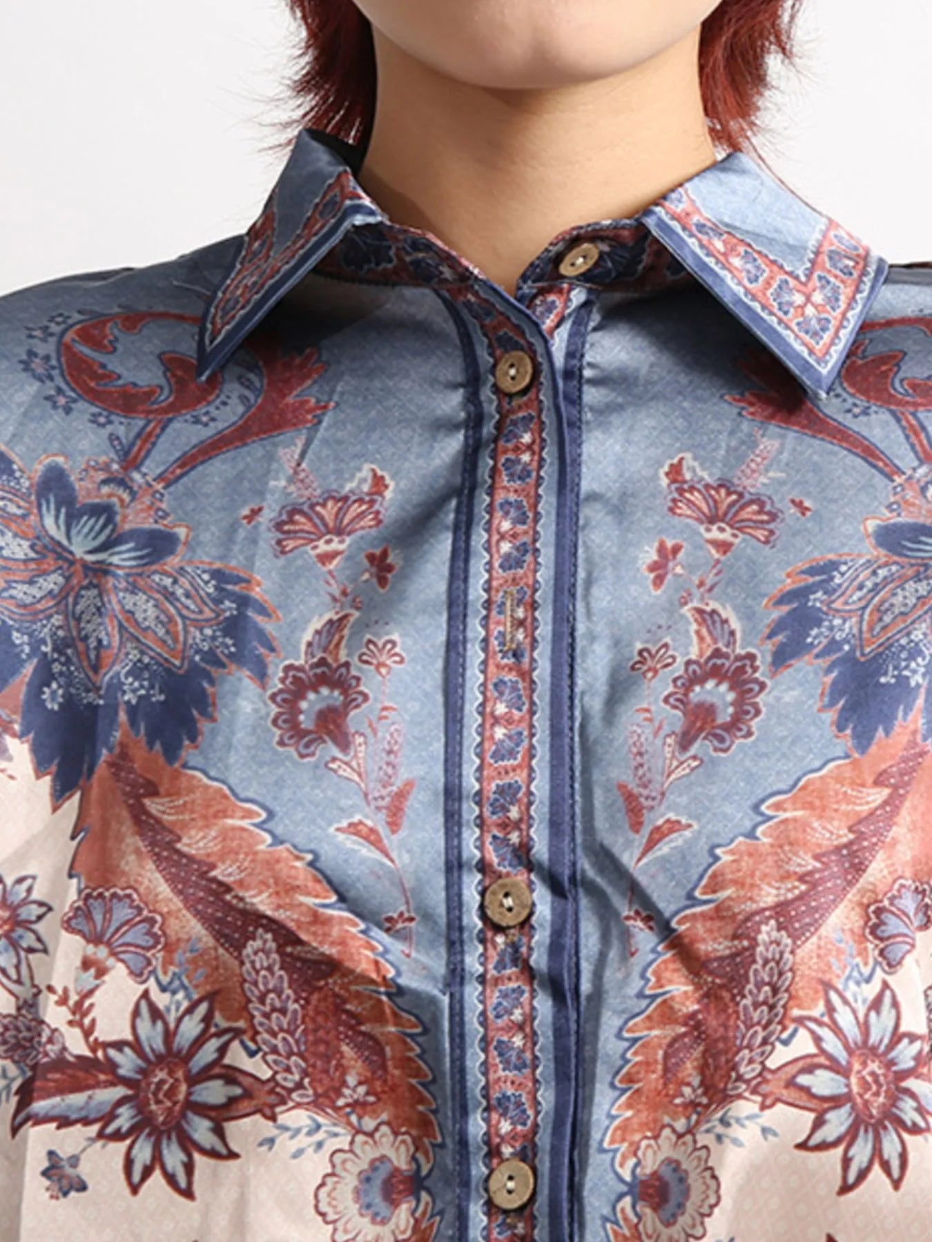 Printed Button Front Long Sleeve Shirt and Shorts Set - Fashorio