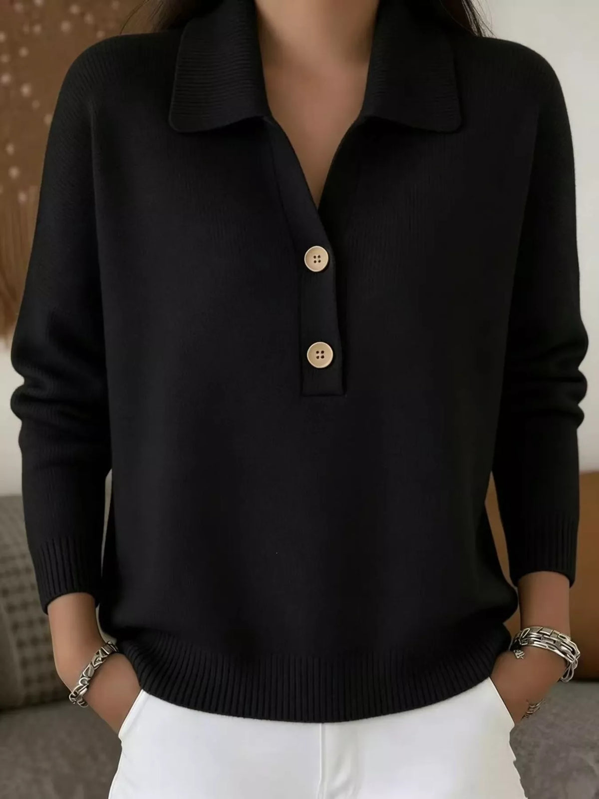 Button Front Long Sleeve Sweater Plus Size view 8