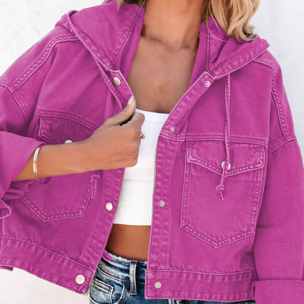 Hooded Dropped Shoulder Denim Jacket - Fashorio