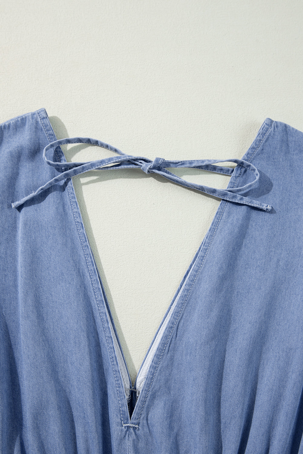 Blue chambray maxi dress back view