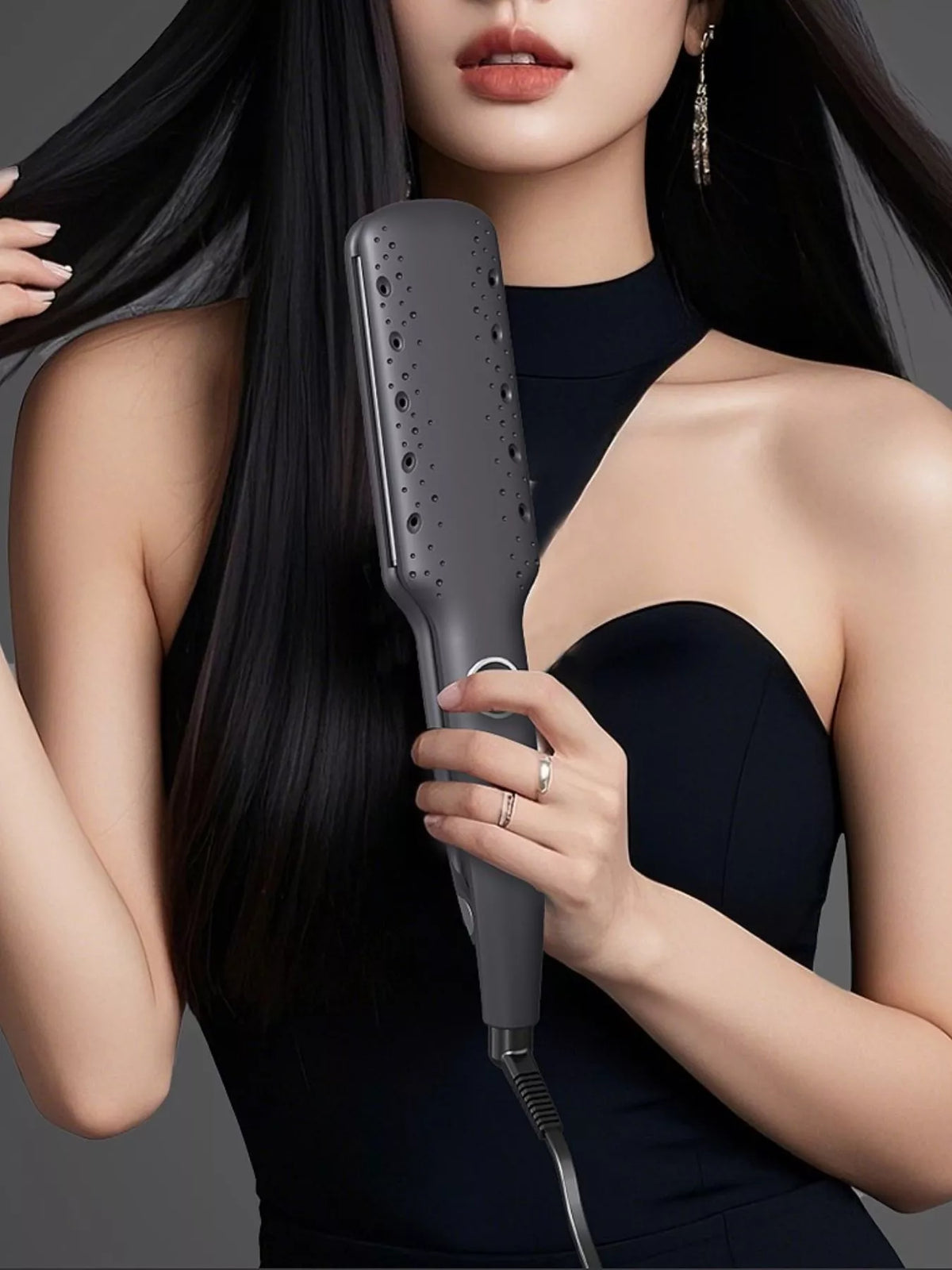 Fast heating hair straightener in dark gray