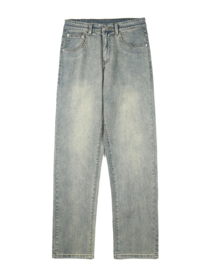 Men's Full Size Vintage Washed Straight Leg Relaxed Fit Jeans Plus Size Green Blue - Fashorio