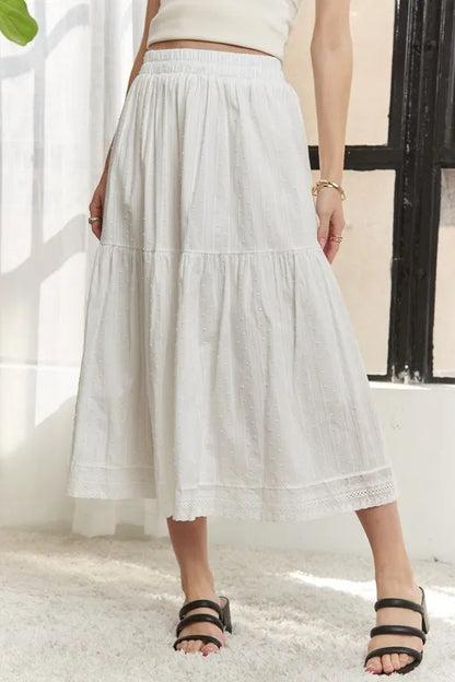 ADORA Elastic Waistband Tiered Midi Skirt - Fashorio