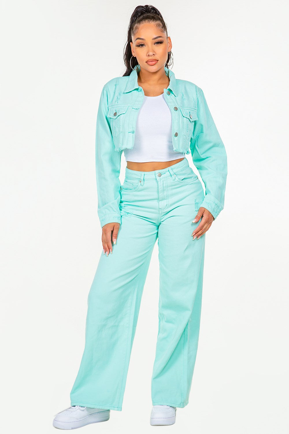 American Bazi High Waist Distressed Wide Leg Jeans - Fashorio