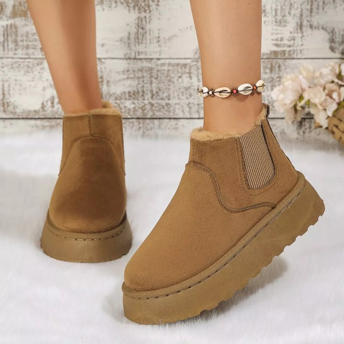 Round toe platform ankle boots platform detail