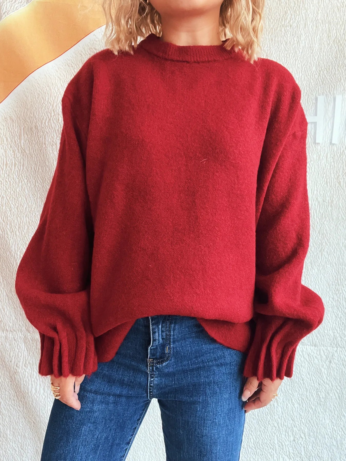 Round Neck Dropped Shoulder Sweater - Fashorio