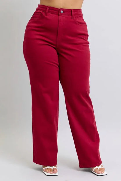 Judy Blue Full Size High Waist Heart Shaped Back Pockets 90's Straight Jeans Plus Size - Fashorio
