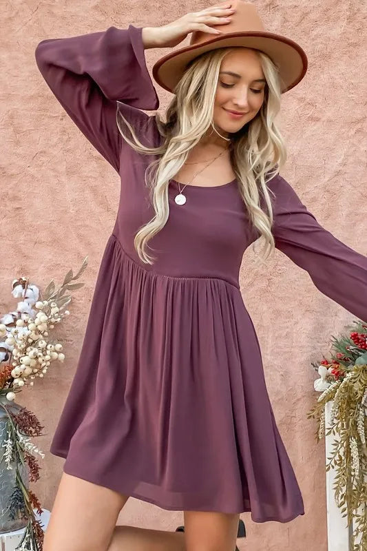 Back Lace Button Down Detail Bell Sleeve Dress styled look