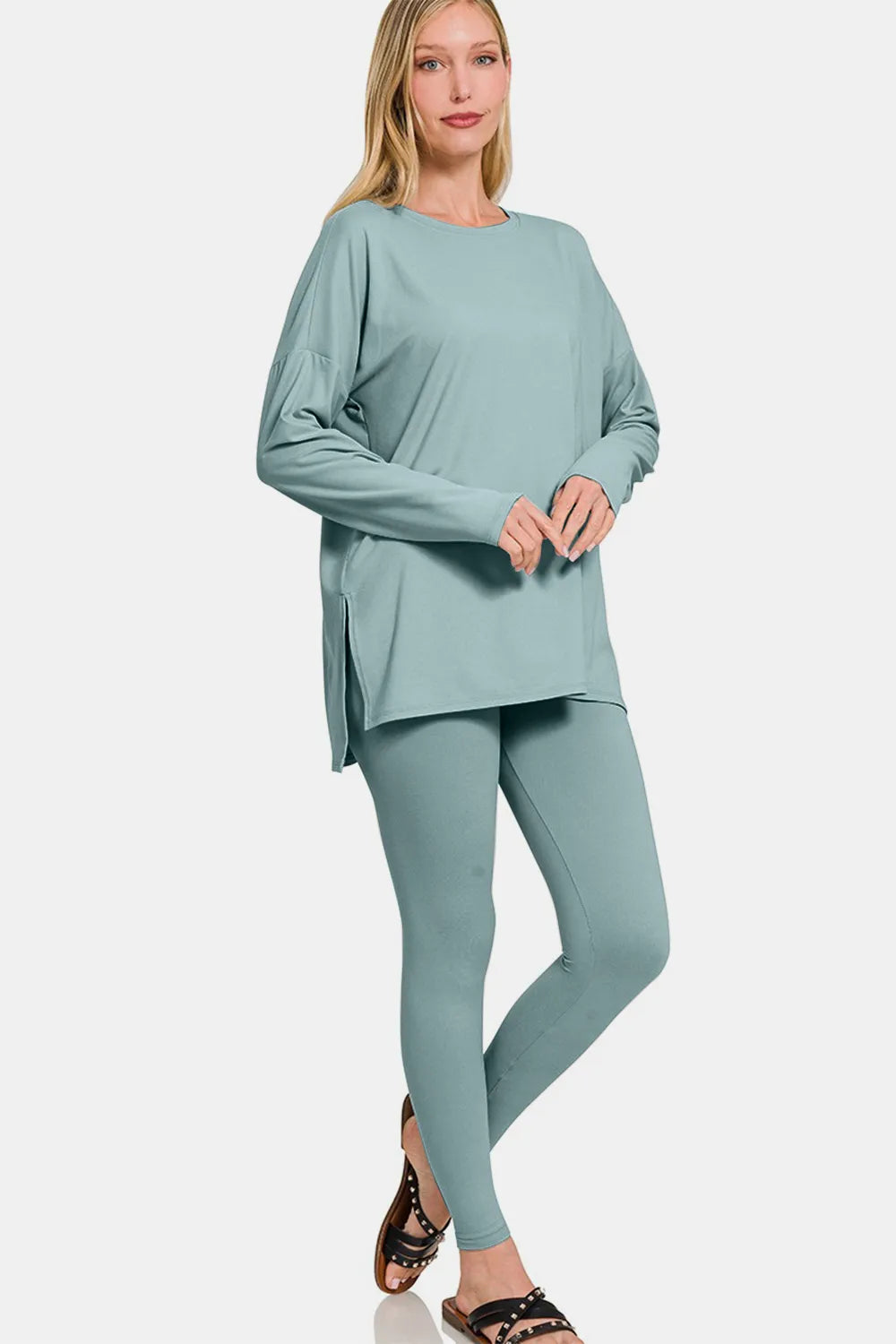 Brushed Microfiber Top and Leggings Lounge Set back view