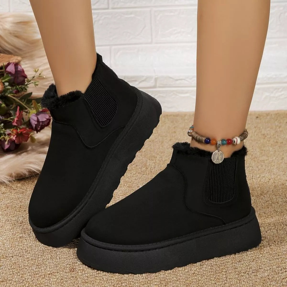 Round toe platform ankle boots front view