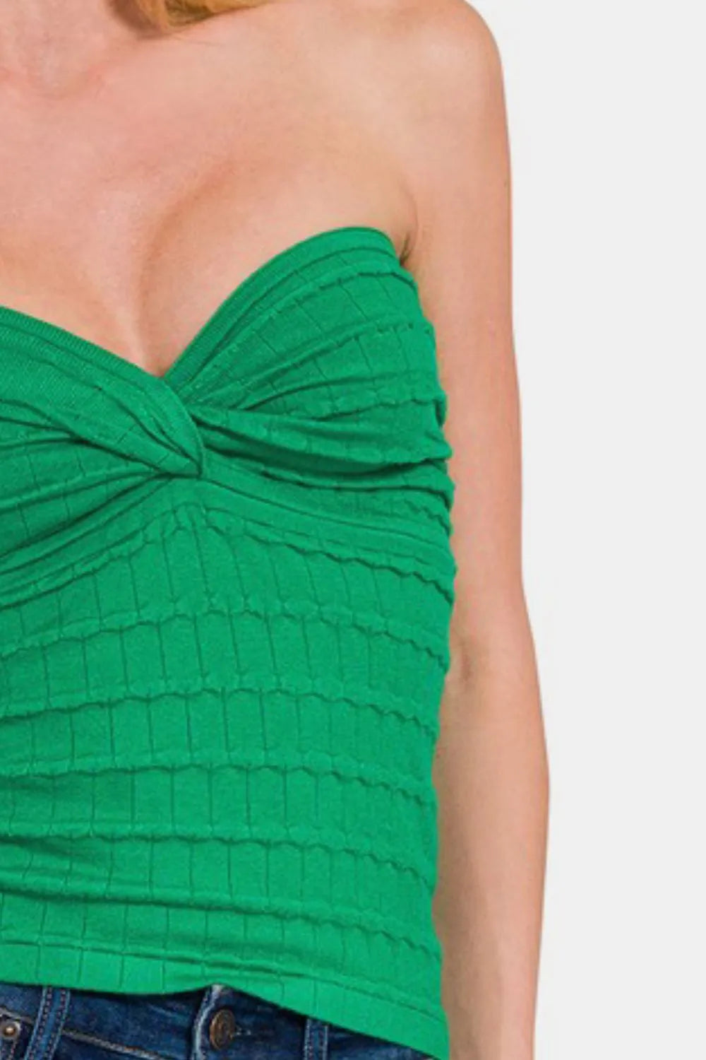 Green ruched top side view