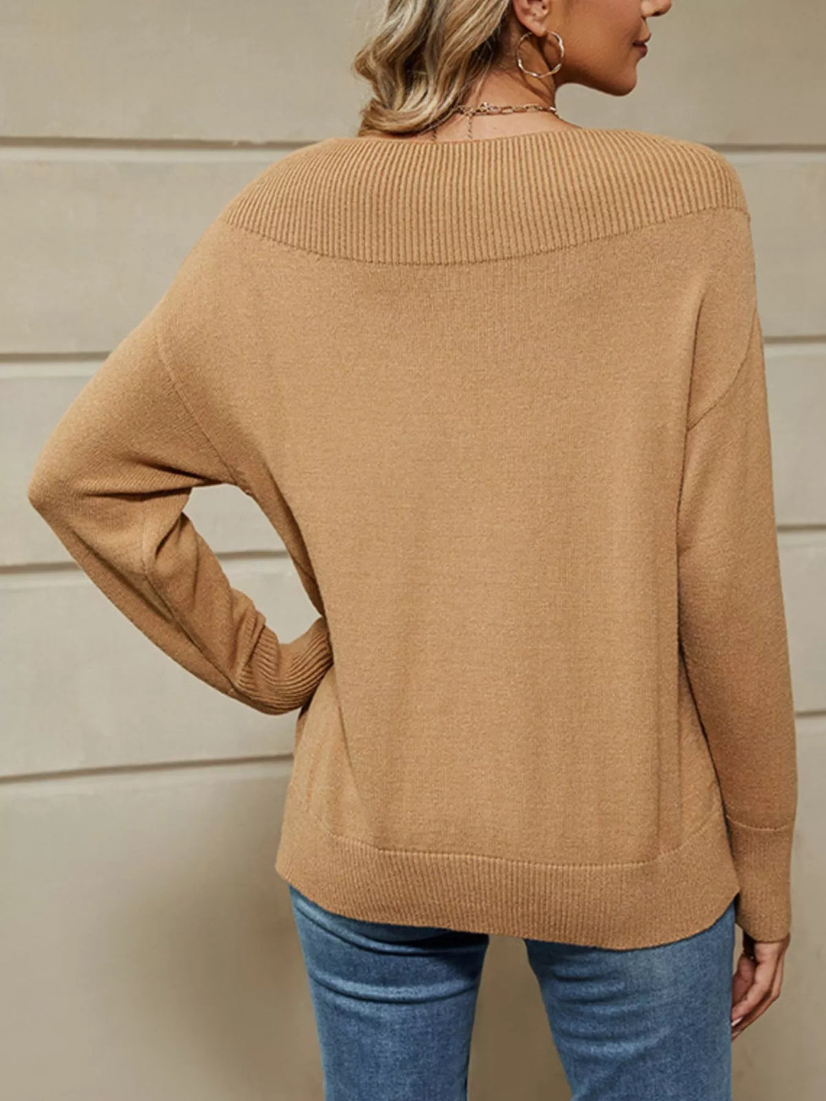 Ribbed Knit Drop Shoulder Sweater view 9