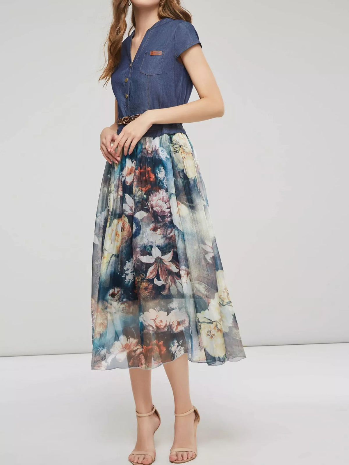 Floral chiffon dress back view