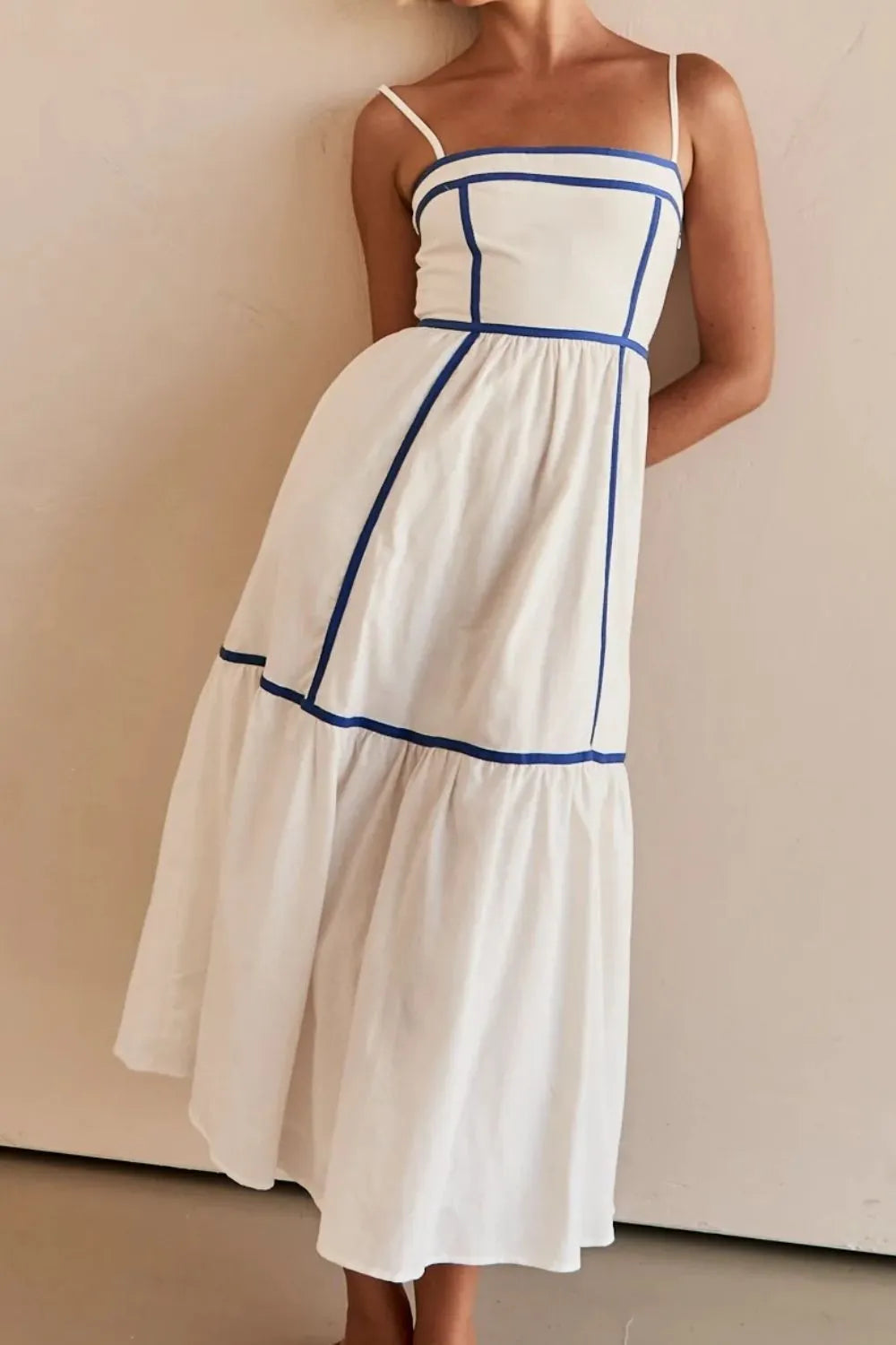 Contrast Trim Square Neck Midi Cami Dress, view 5