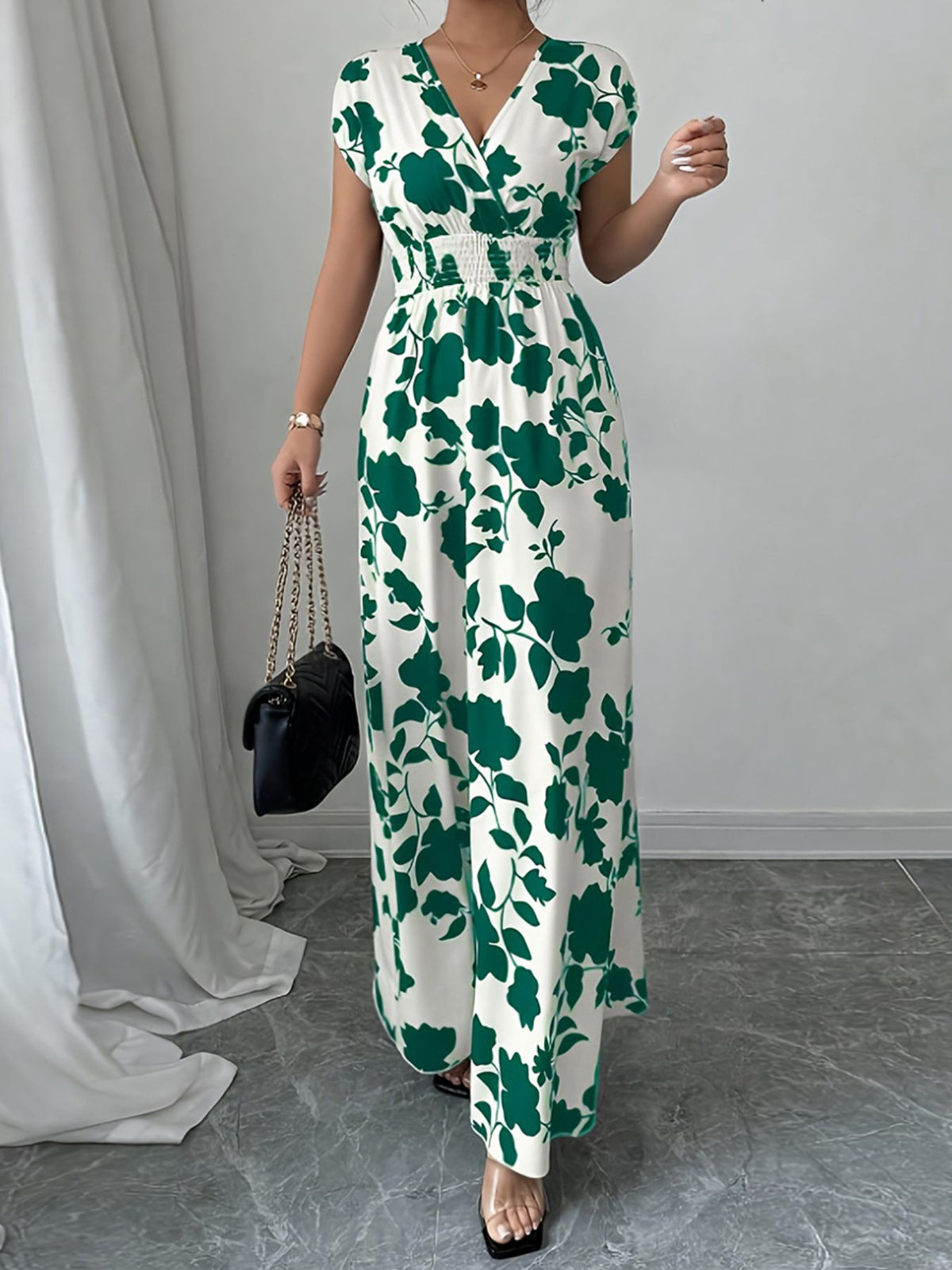 Printed maxi dress surplice neckline detail