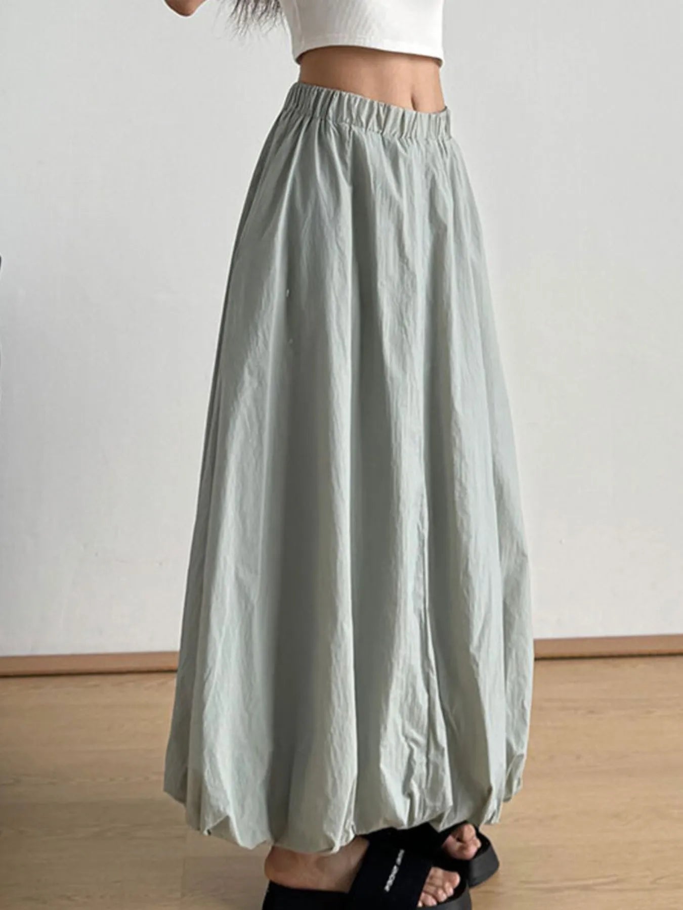 Elastic Waist Bubble Hem Maxi Skirt - Fashorio