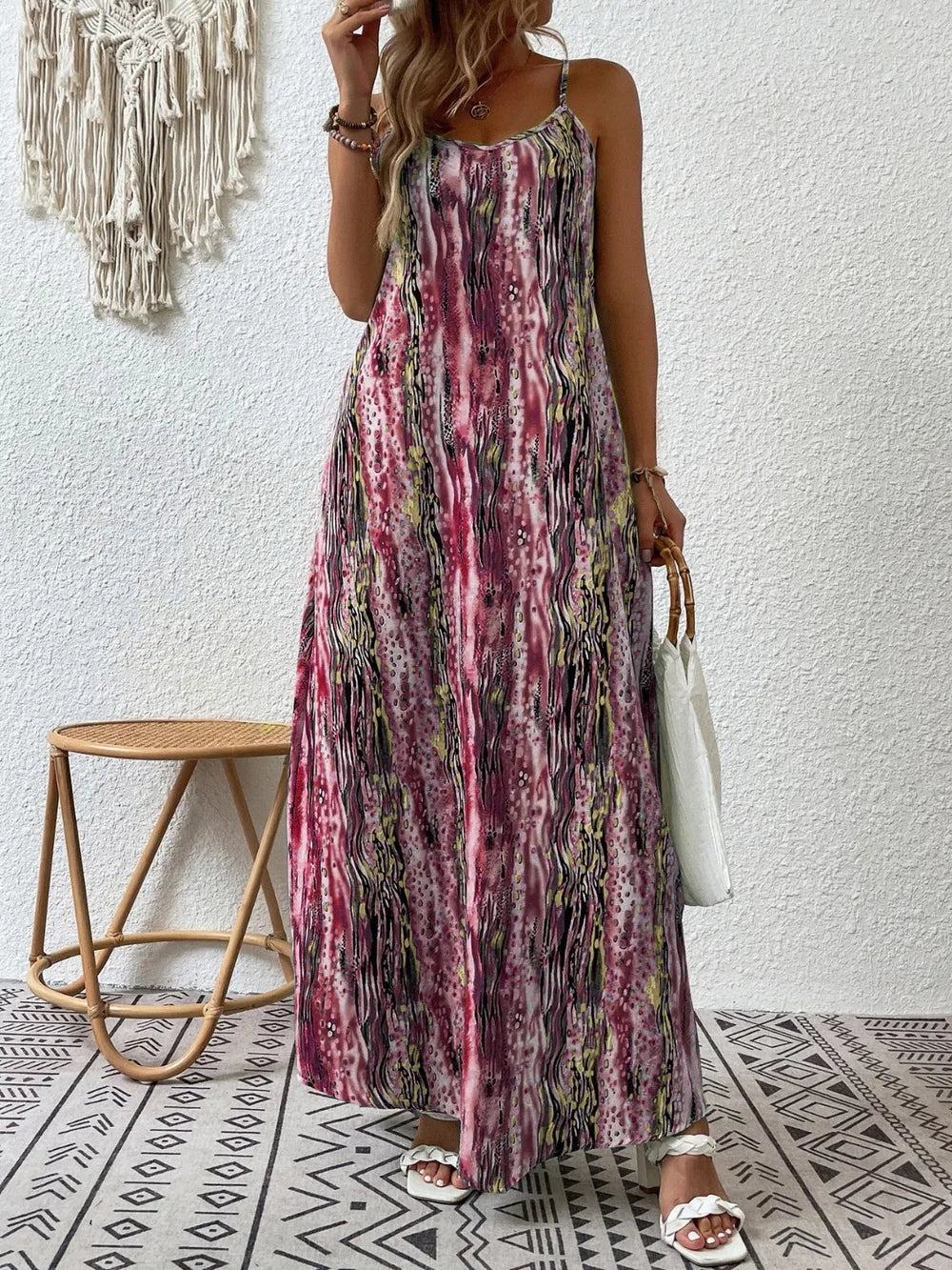 Printed scoop neck maxi cami dress full length view