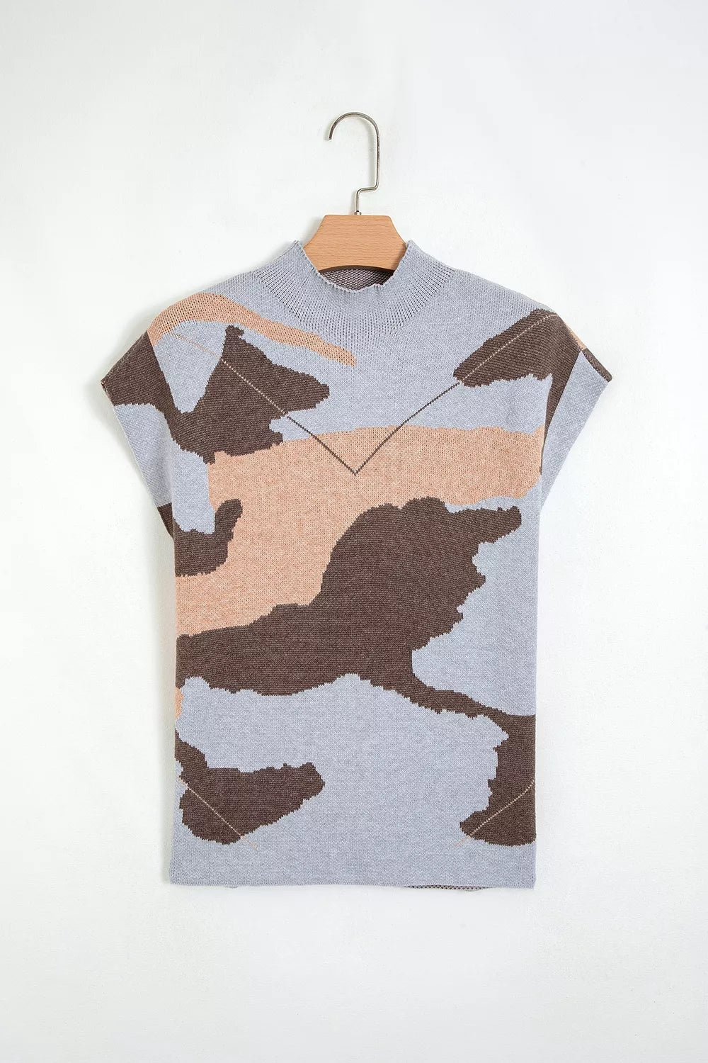 Camouflage High Neck Short Sleeve Sweater styled look