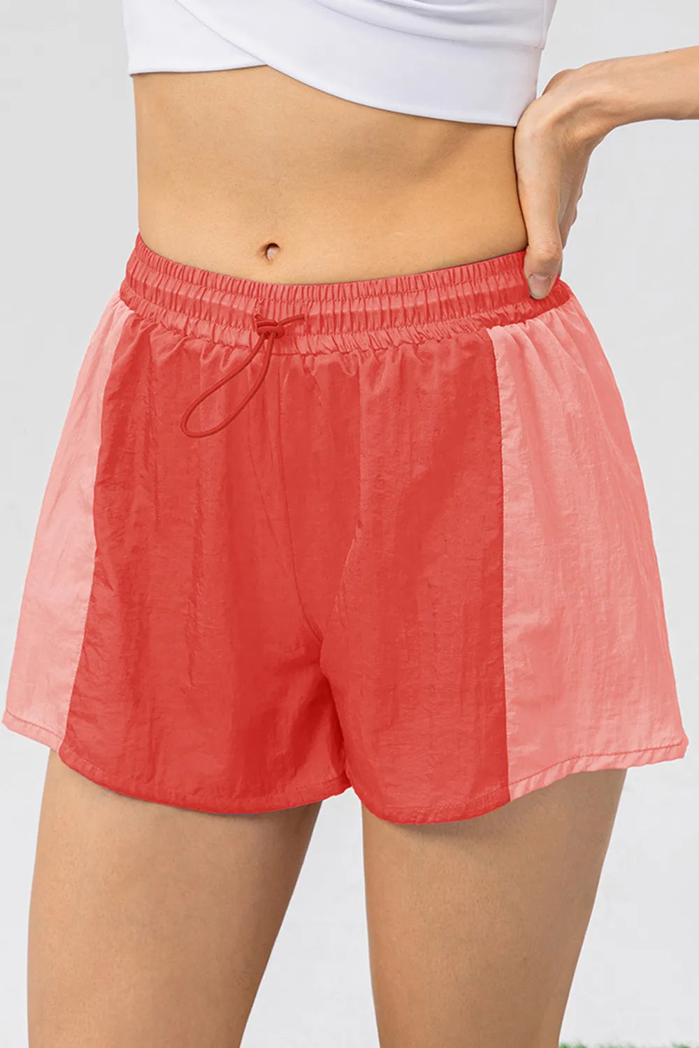 color block drawstring active shorts fabric detail