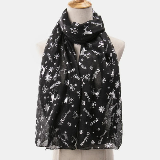 Christmas Element Polyester Scarf Black One Size - Fashorio