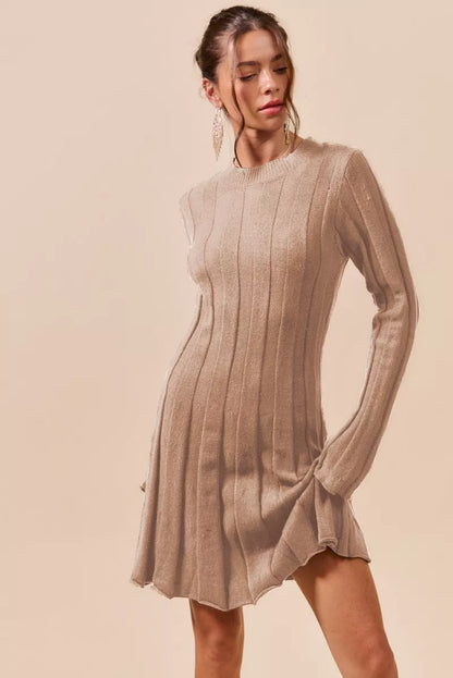 SO ME Ribbed Long Sleeve Mini Sweater Dress - Fashorio