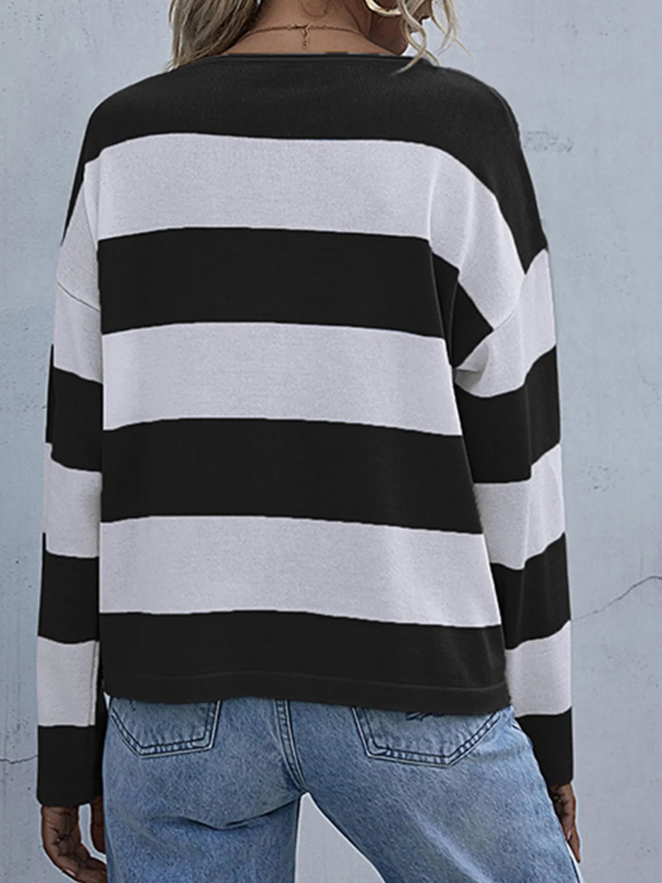 Striped Casual Long Sleeve Knit Top - Fashorio